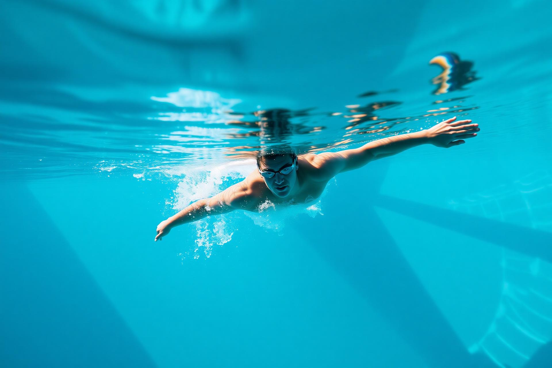 Adulto nadando con confianza en piscina